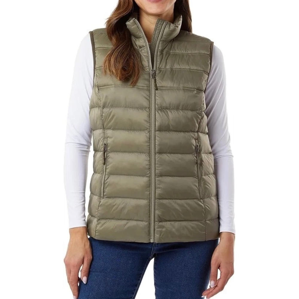 32 Degrees Heat Womens Puffer Vest Green •XS• Quilted Full Zip Light Gorpcore
